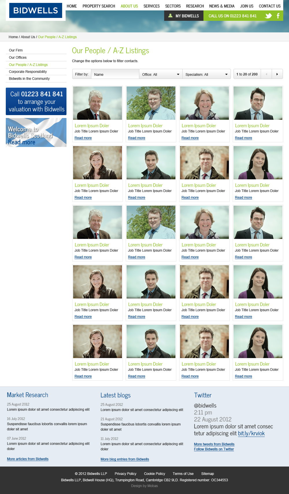 Property agent website concepts our team page