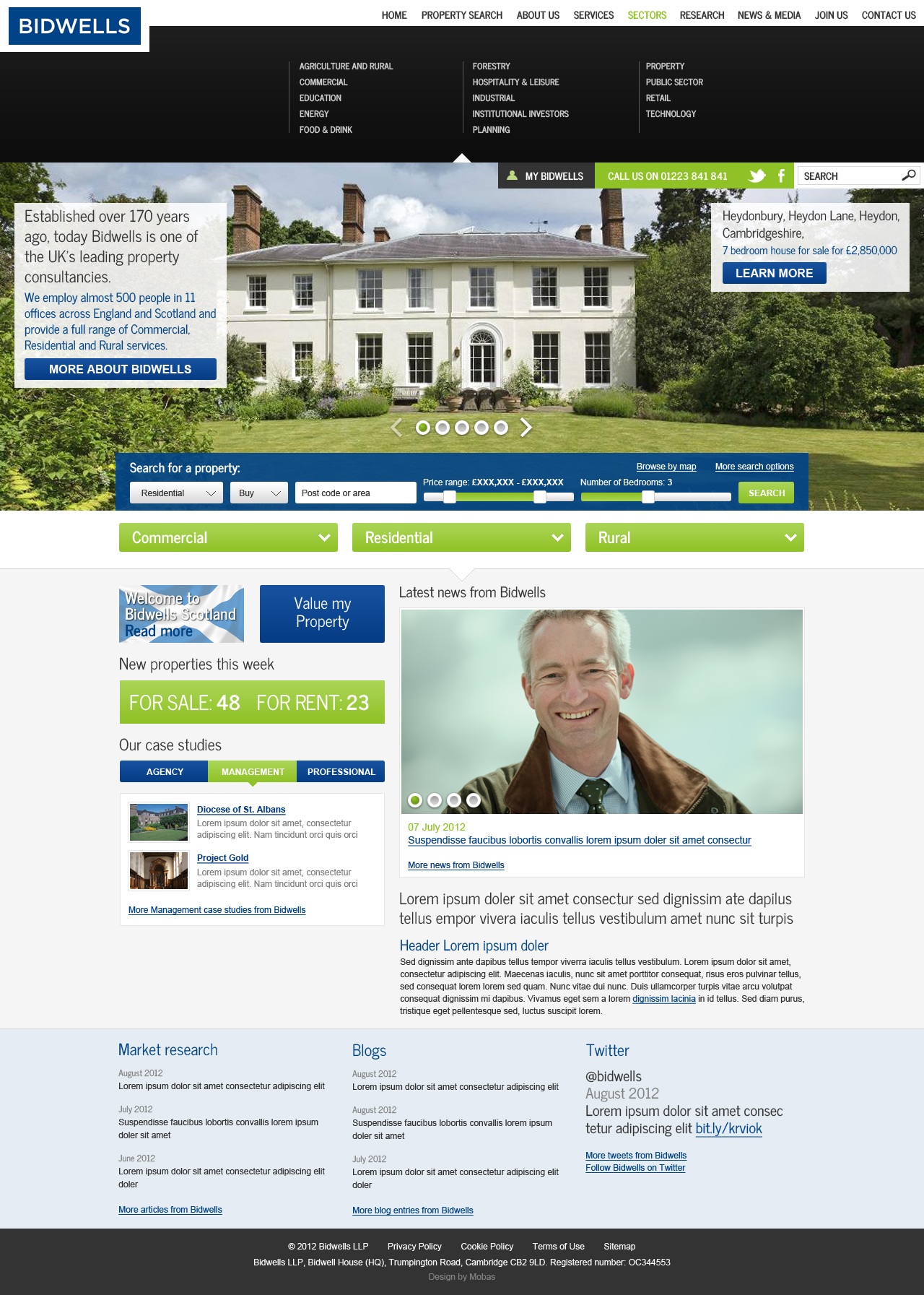 Property agent website concepts home page navigation open