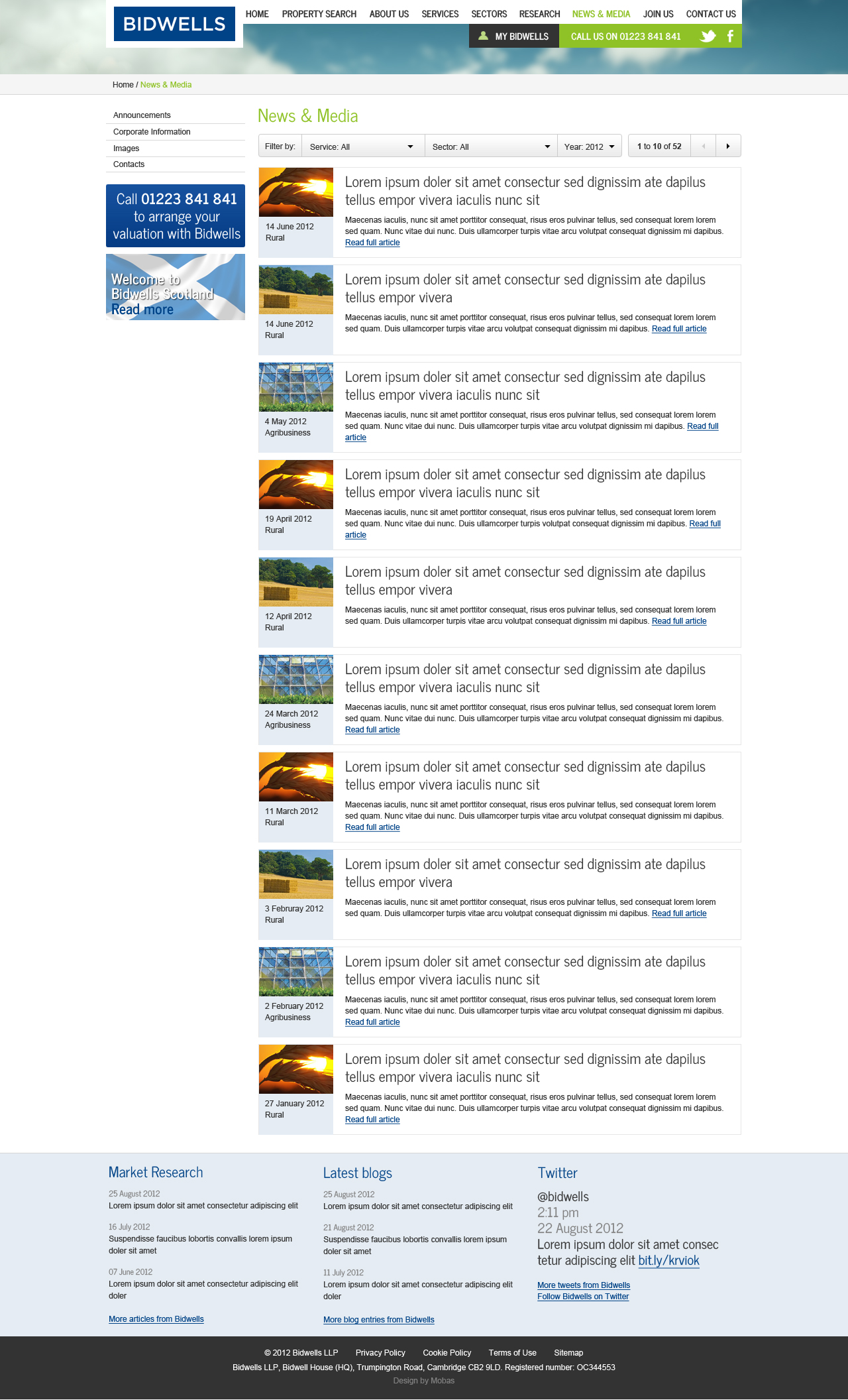 Property agent website concepts news and media page