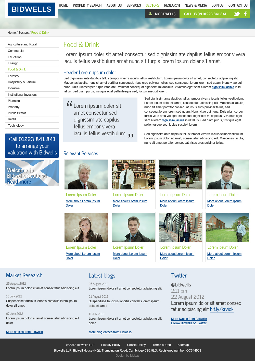 Property agent website concepts our food and drink sector page
