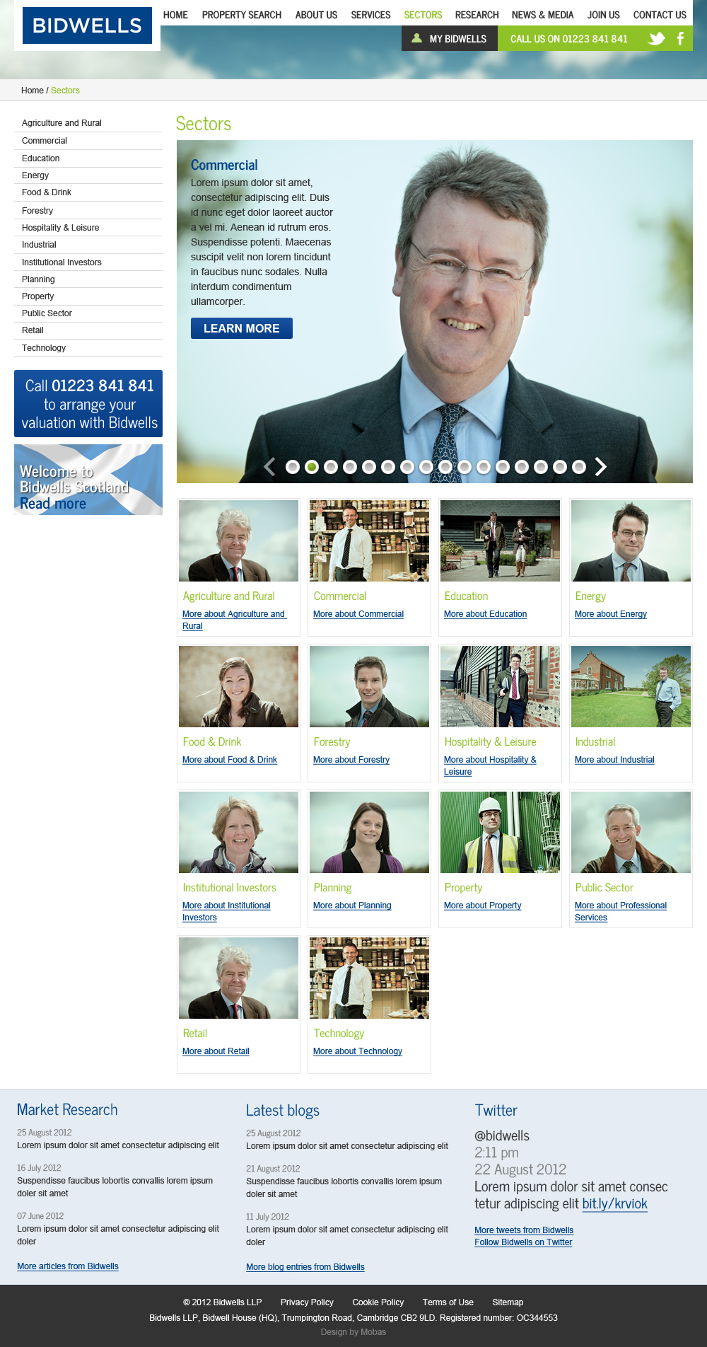Property agent website concepts sector page