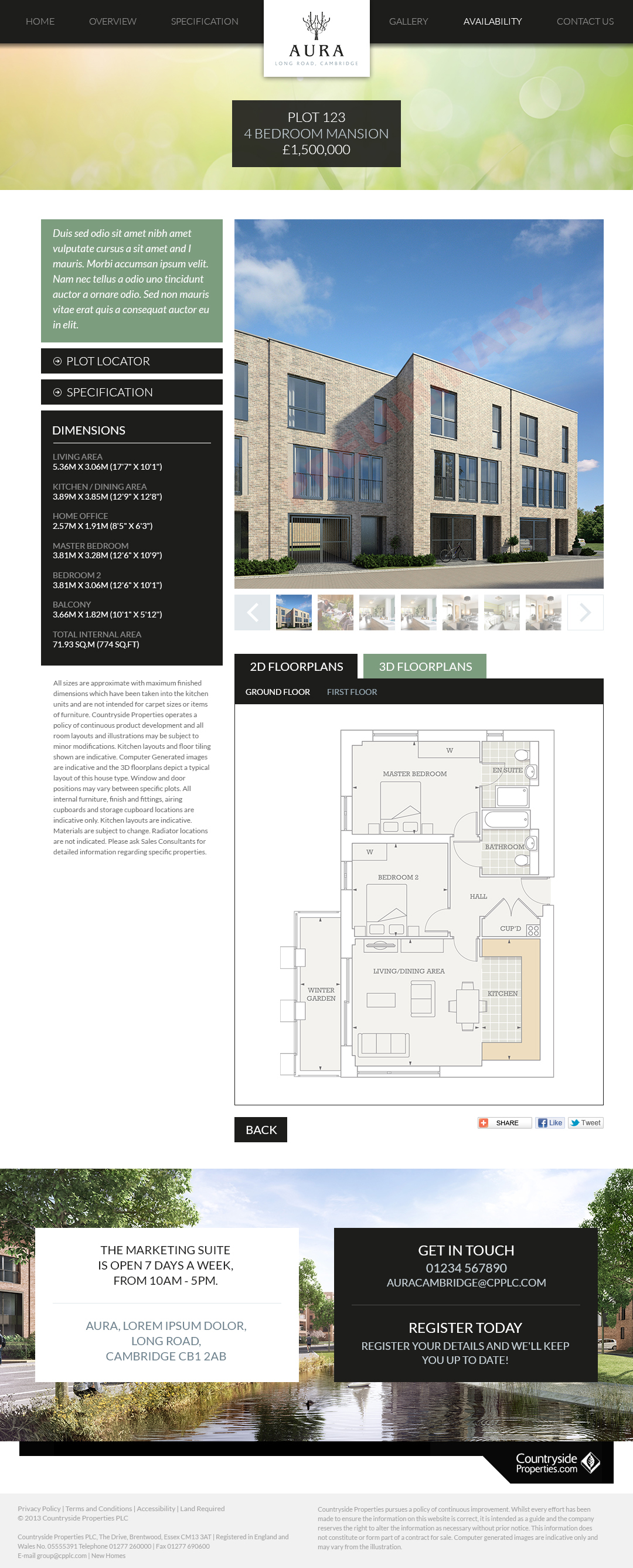 Parallax property developer website plot details page