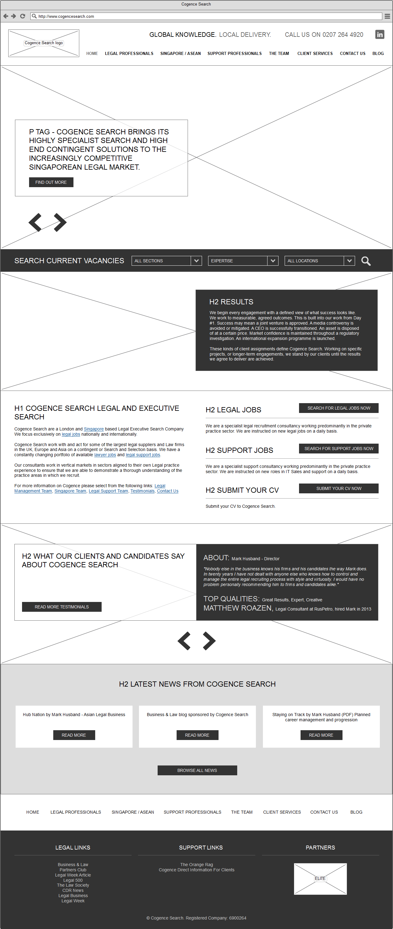 Recruitment website home page wire frame