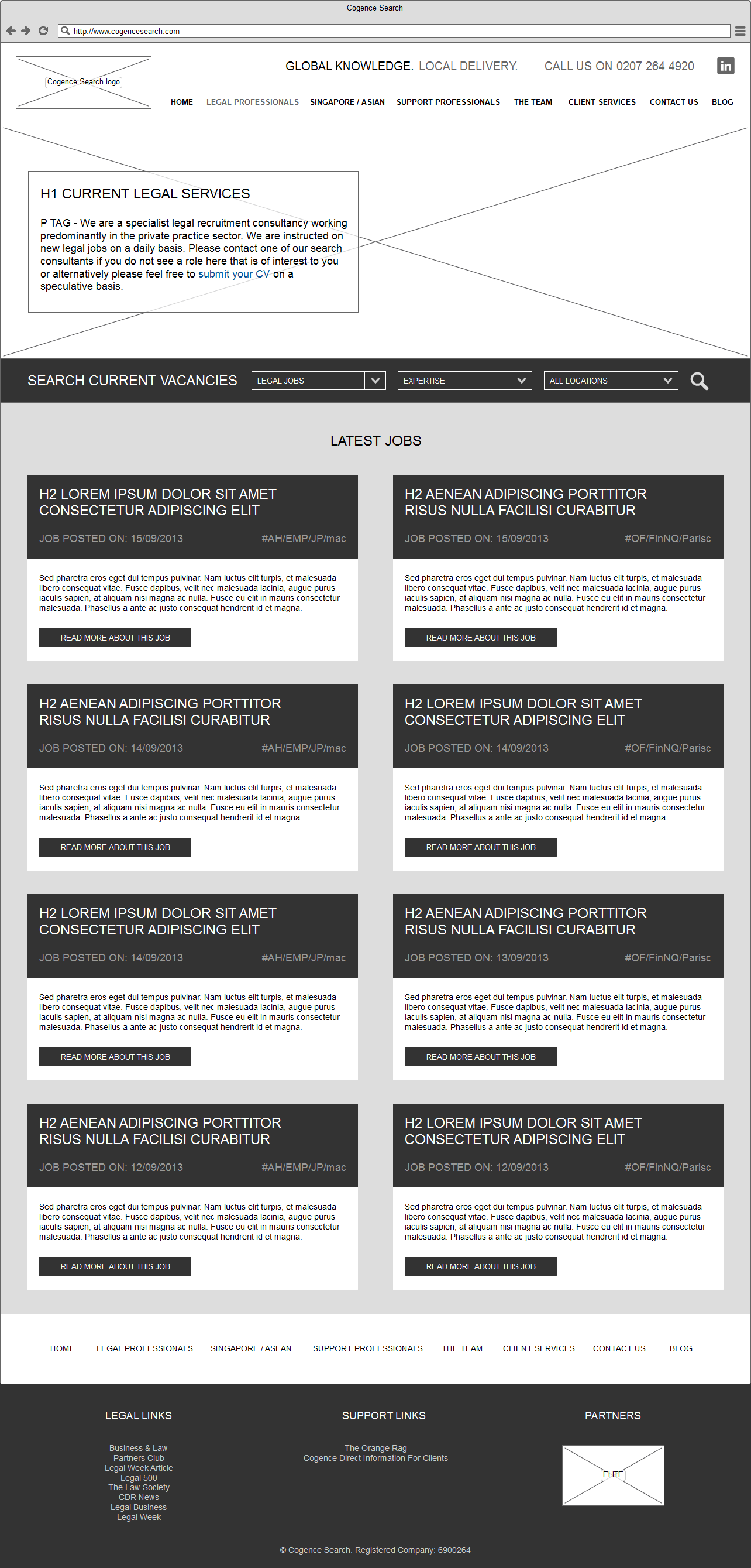 Recruitment website job listings wire frame