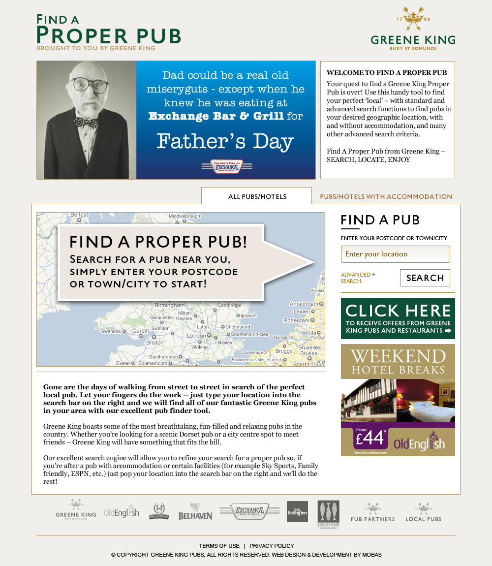 Find a pub website home page