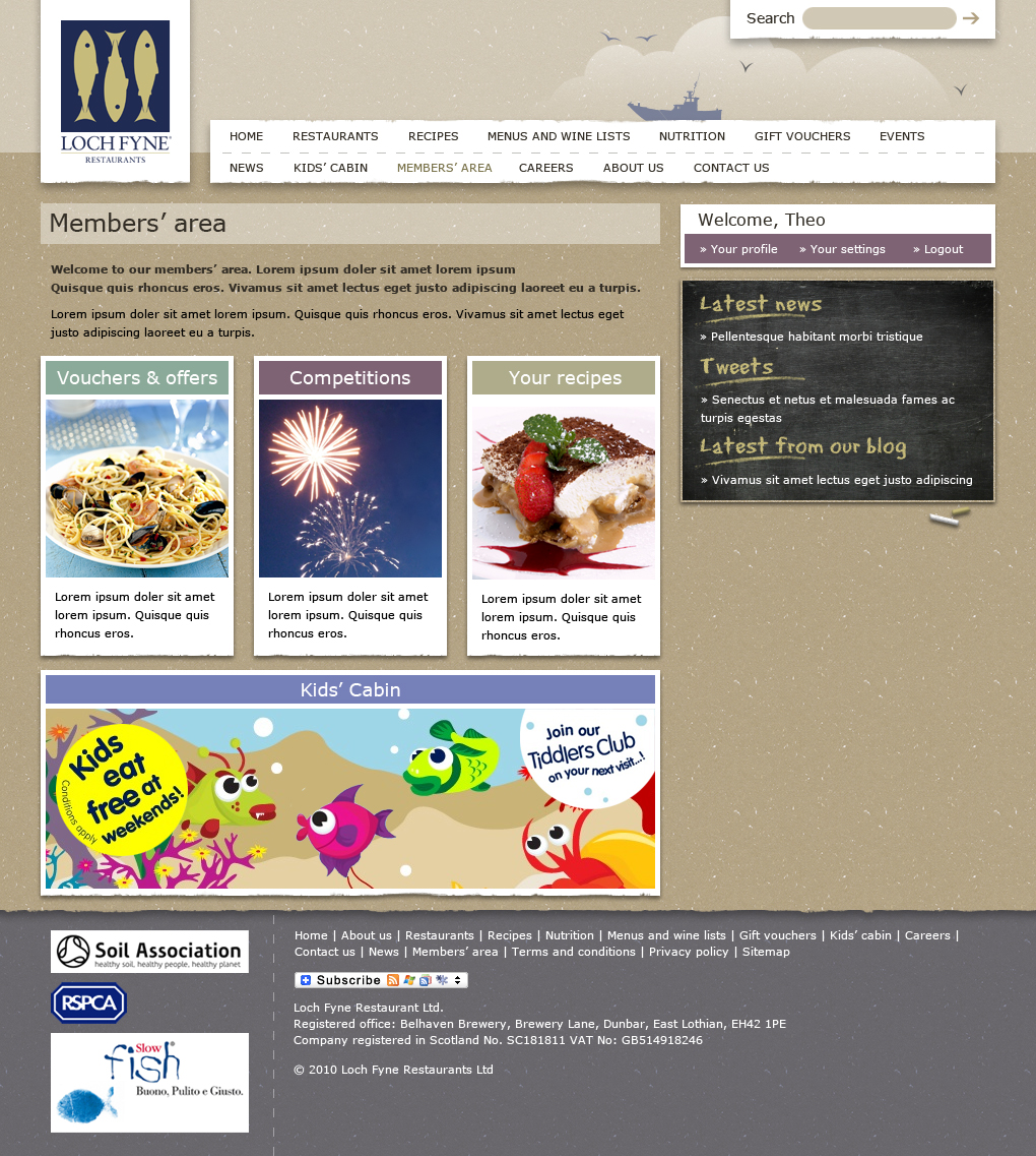 Fish restaurant website concept 2 members page