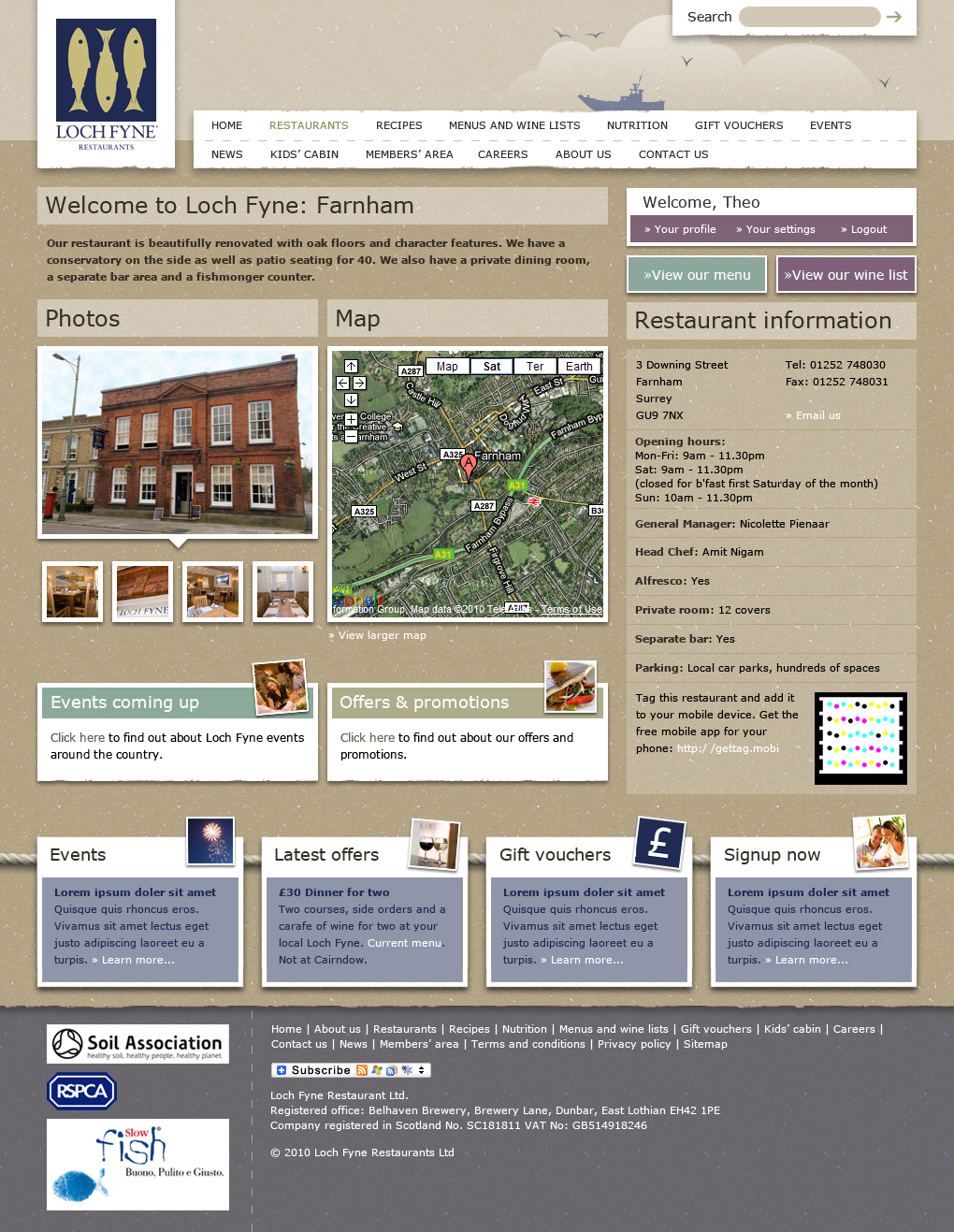 Fish restaurant website concept 2 restaurant information page