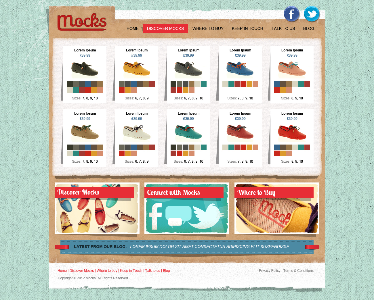 Footwear website products page