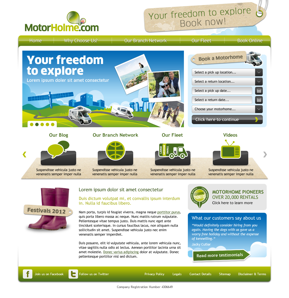Motorhome hire website concept 3 home page