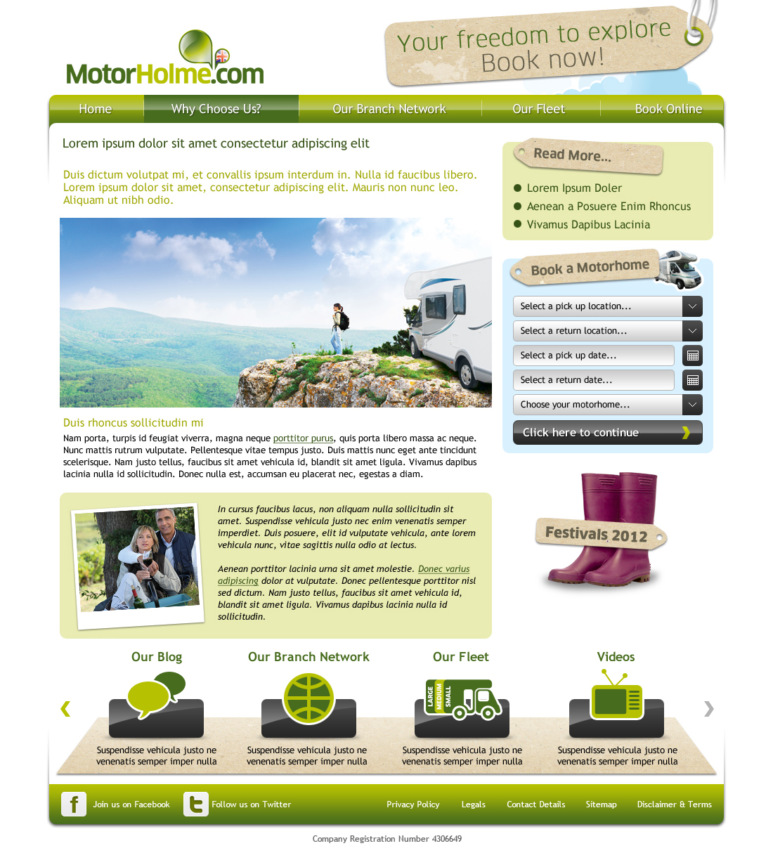 Motorhome hire website concept 3 content page