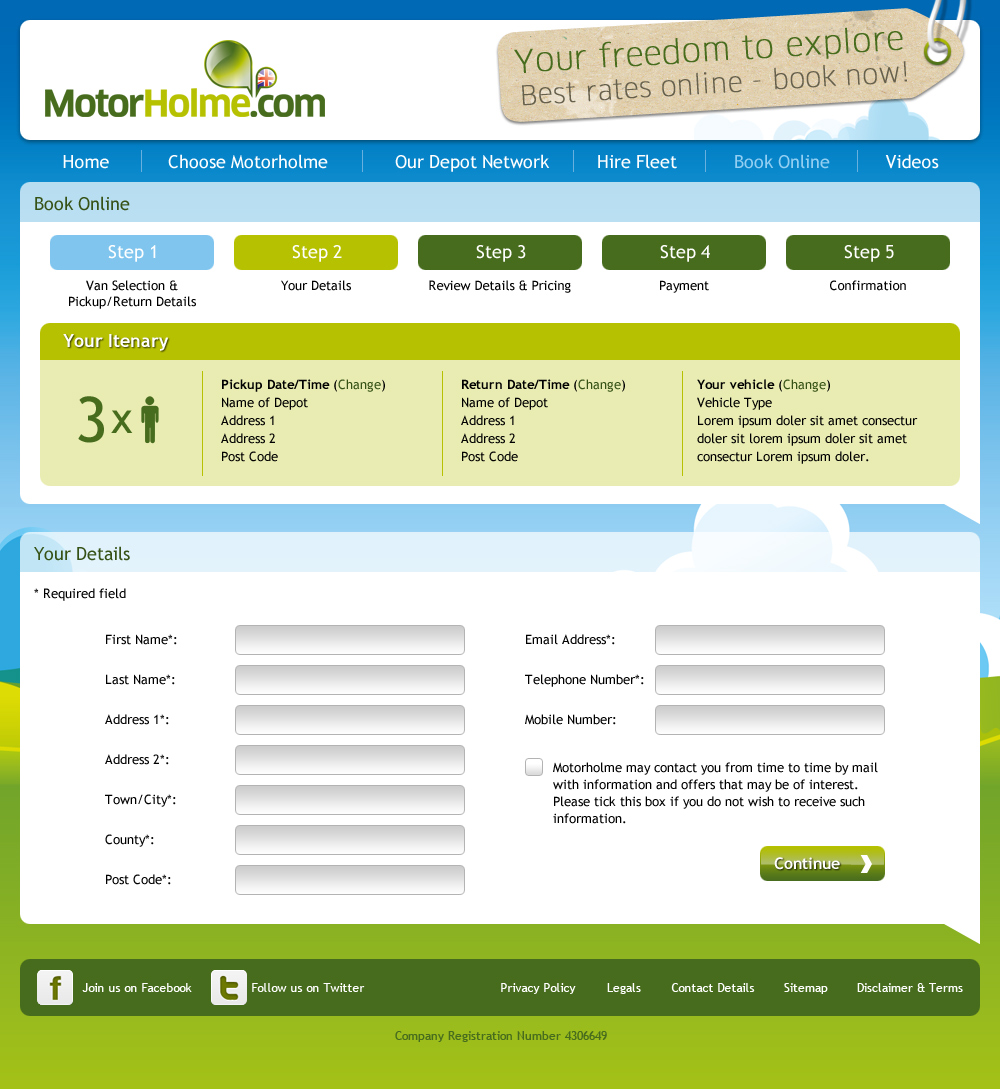 Motorhome hire website concept 4 booking page