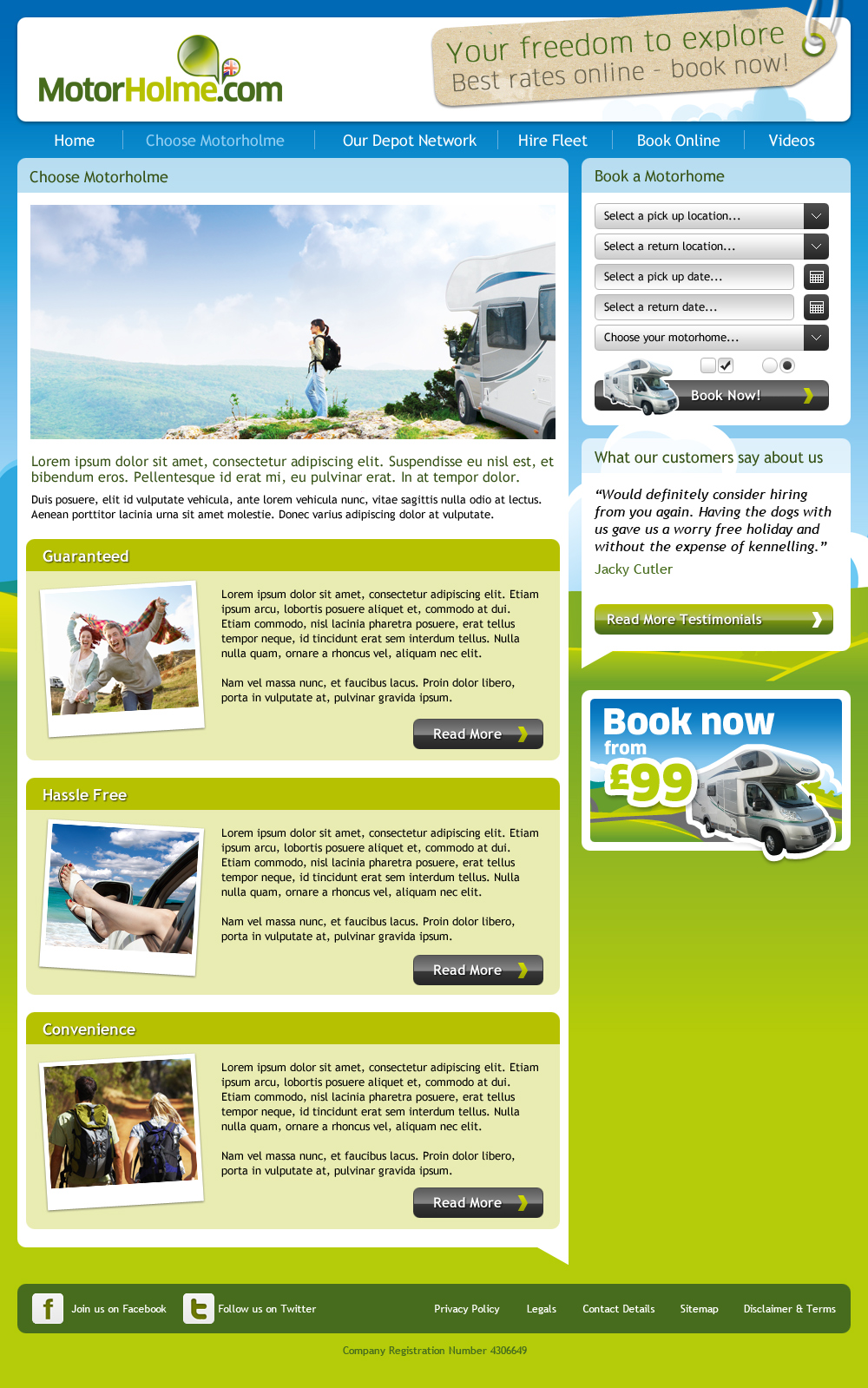 Motorhome hire website concept 4 choose us page