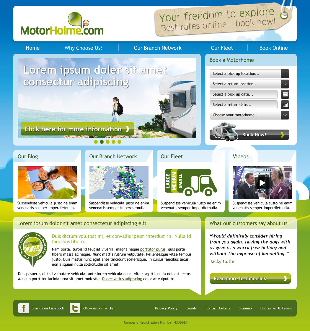Motorhome hire website concept 4 home page