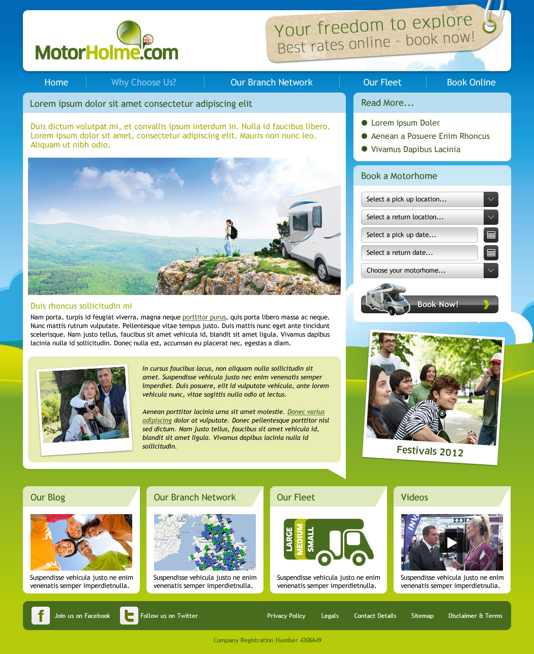 Motorhome hire website concept 4 content page
