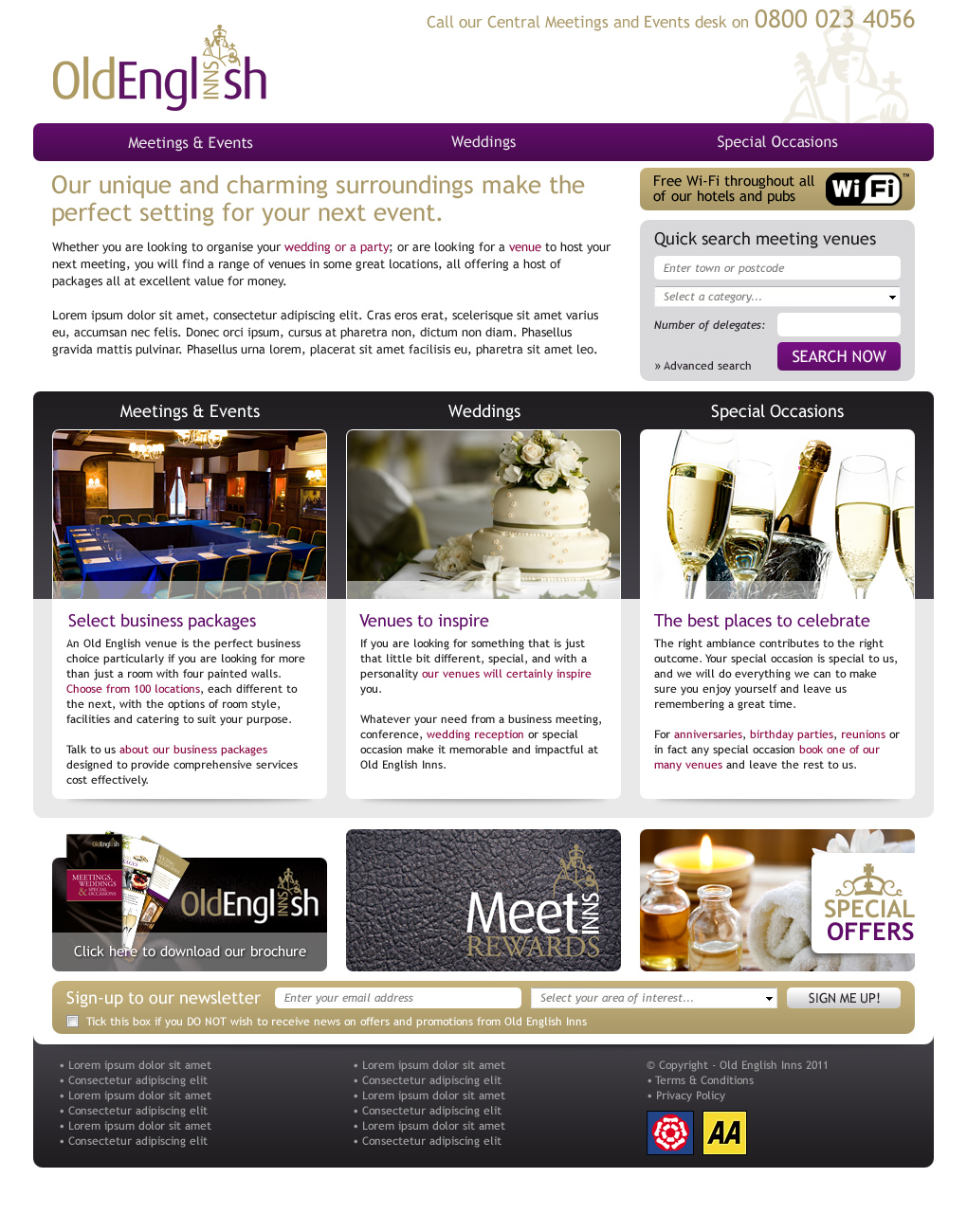 Hospitality website home page