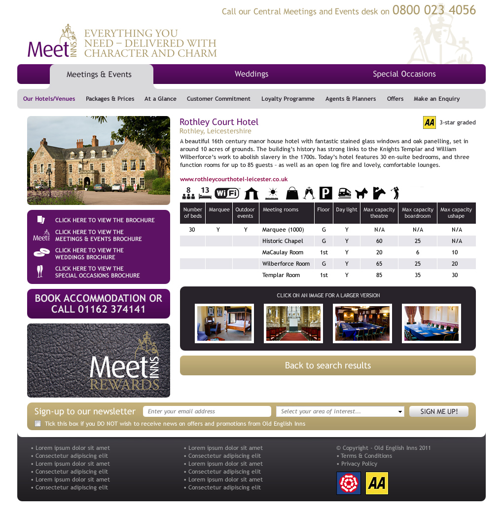Hospitality website hotel information page