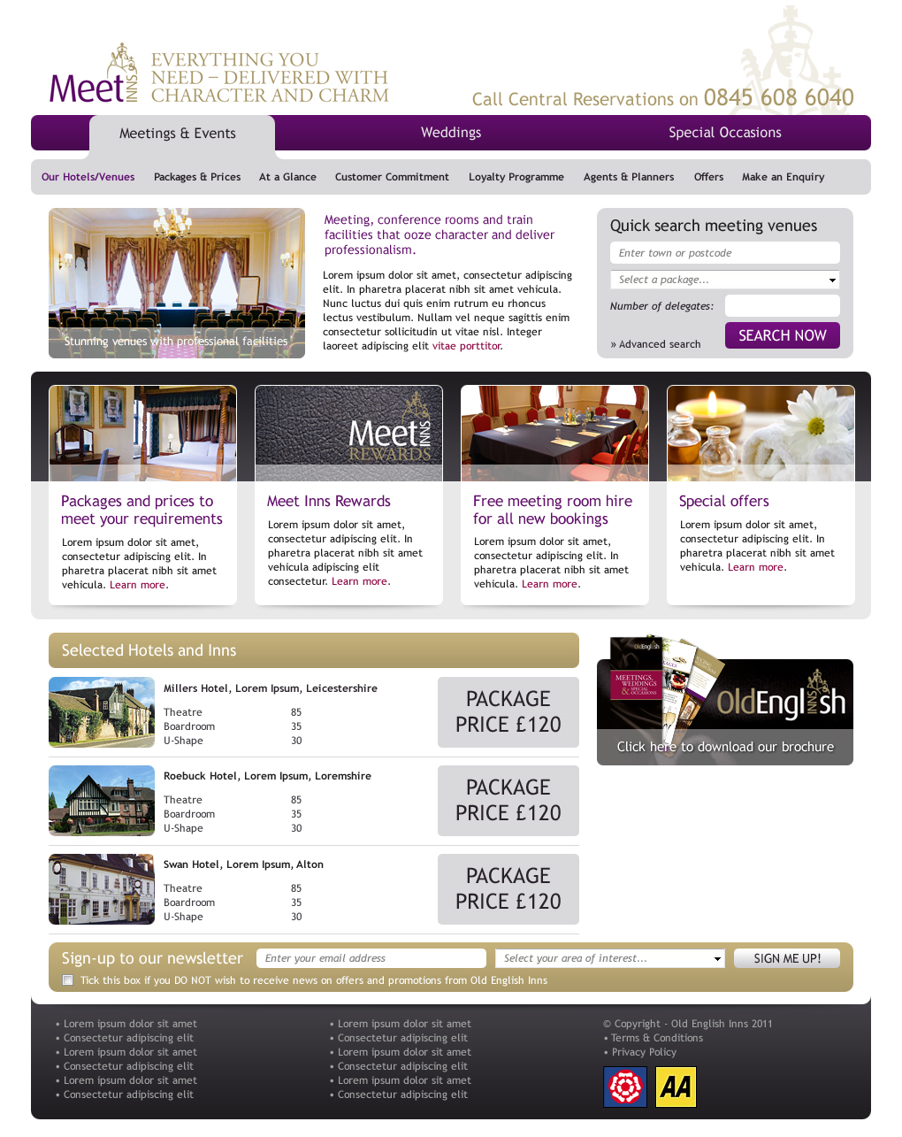 Hospitality website meetings page