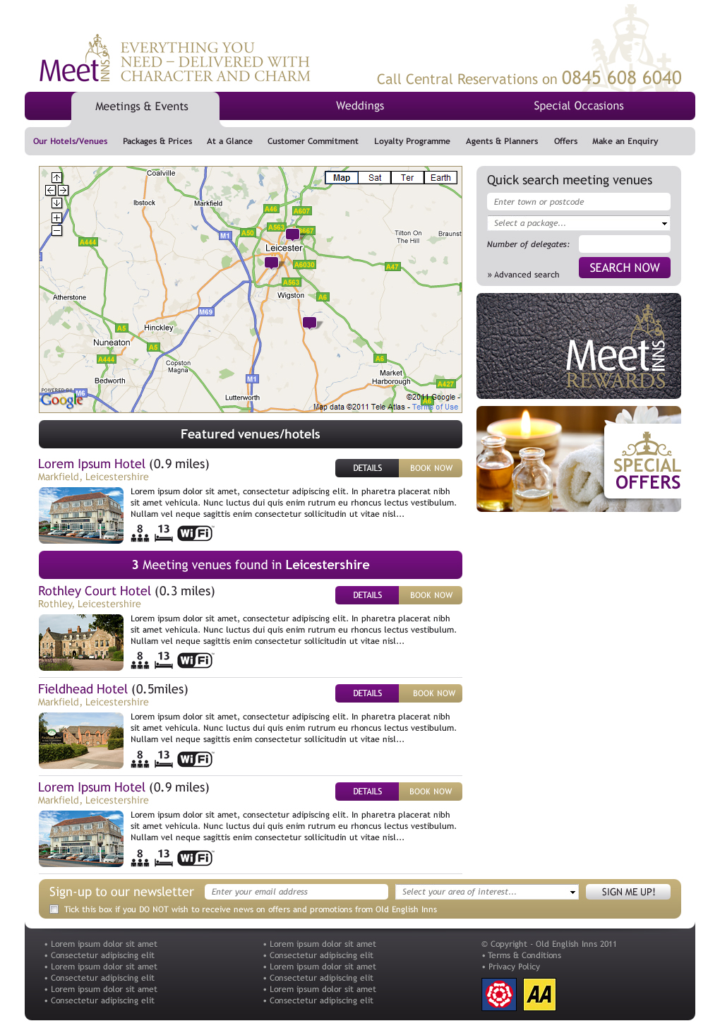 Hospitality website search page
