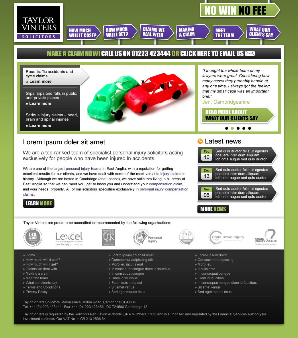 Personal injury website home page