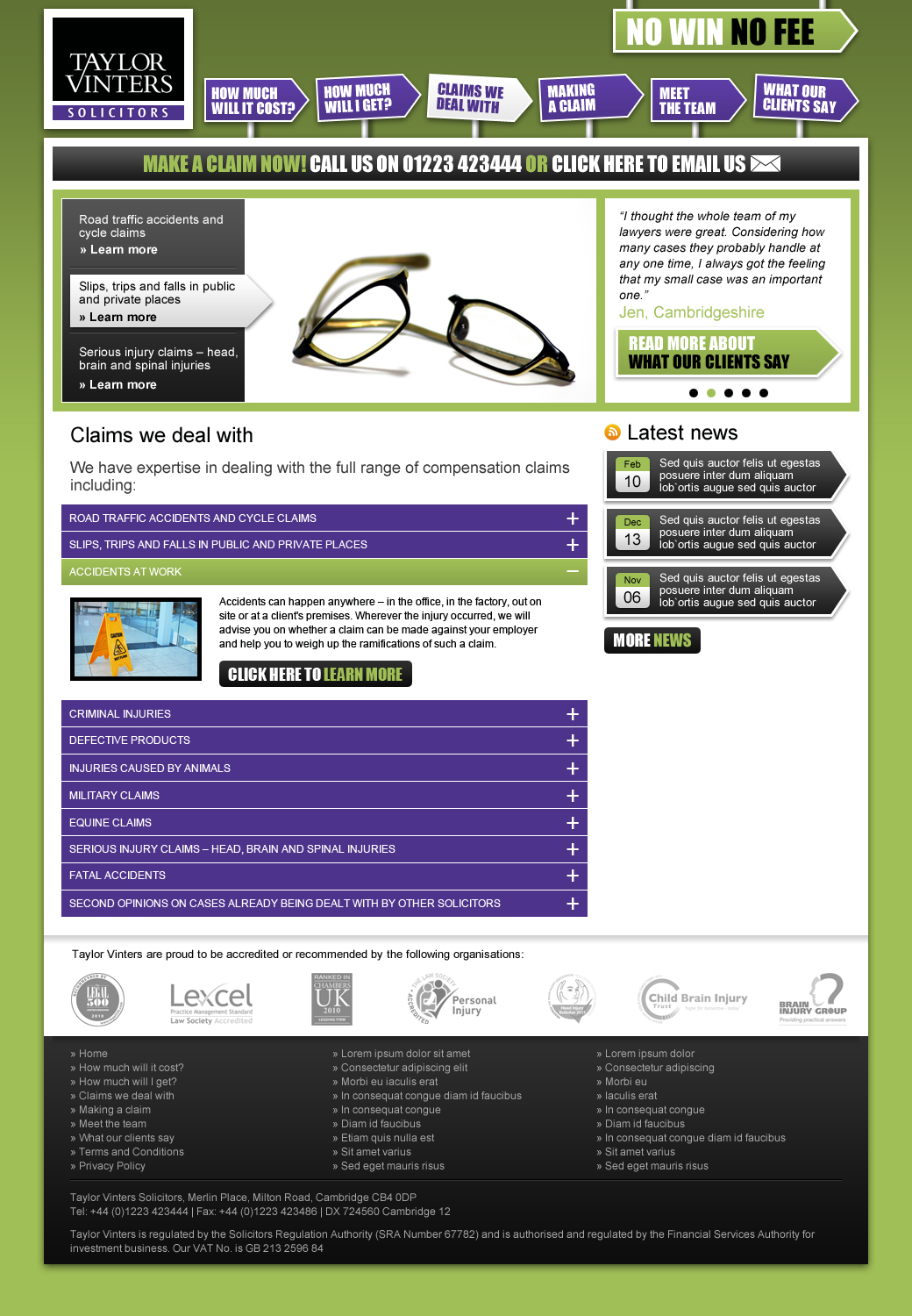 Personal injury website content page