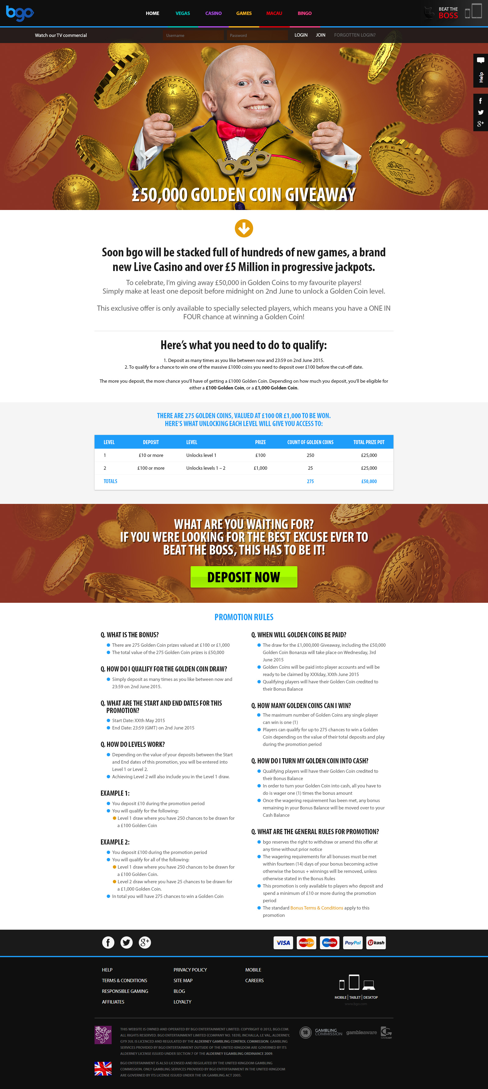 Gold coin promotion landing page design
